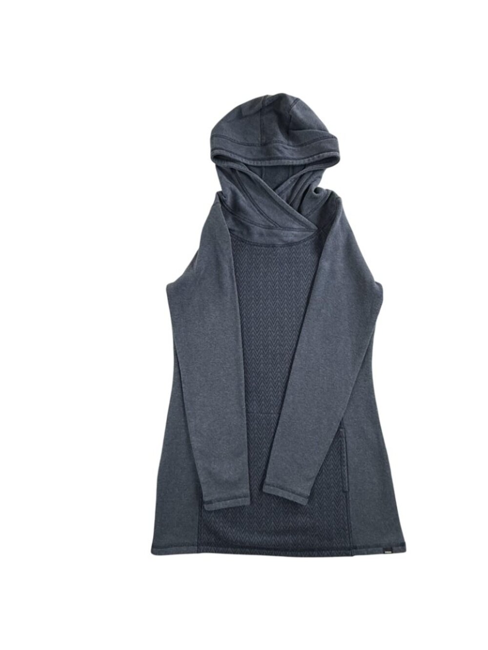 PrAna Hoodie Mens Medium Blue Herringbone Tunic High Neck Pullover Knit Pockets - Picture 4 of 12
